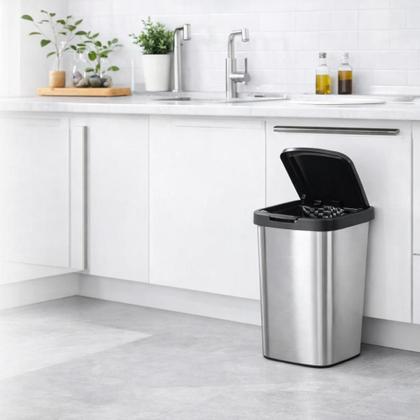 Imagem de Kit 3 Lixeira Retangular 9 Litros Cesto Lixo Tampa Click Metalizada Banheiro Cozinha Pia