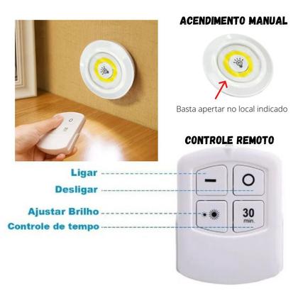 Imagem de Kit 3 Luminaria Controle Remoto Led Spot Lampada Sem Fio Fácil Instalação Teto Parede Armários NF