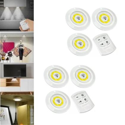 Imagem de Kit 3 Luminaria Controle Remoto Led Spot Lampada Sem Fio Fácil Instalação Teto Parede Armários NF