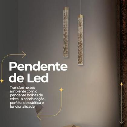 Imagem de Kit 3 Luminária Pendente Lustre Bolhas De Cristal Cilíndrico Luxo