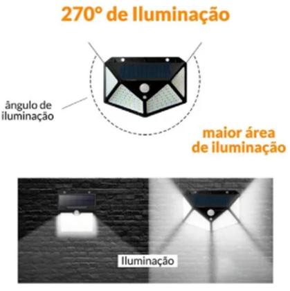 Imagem de Kit 3 Luminária Solar Parede 100 Led Sensor Presença Leds