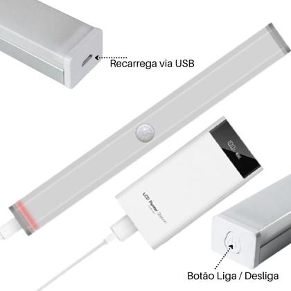 Imagem de Kit 3 Luminárias Barra Led Sobrepor 30Cm Com Sensor - Usb