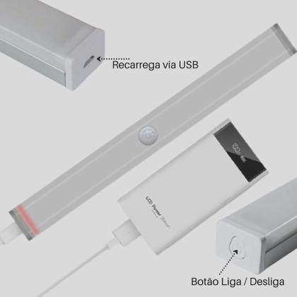 Imagem de KIT 3 Luminárias Led 5W Barra 50Cm USB Sensor De Presença Luz Auxiliar (Branco Quente) Para Closets Armários Q-2425-2