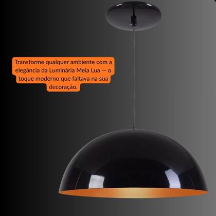 Imagem de Kit 3 Luminárias Pendentes Meia Lua 30cm Preto/Cobre 110/220v