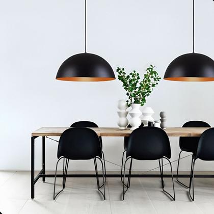 Imagem de Kit 3 Luminárias Pendentes Meia Lua 30cm Preto/Cobre 110/220v