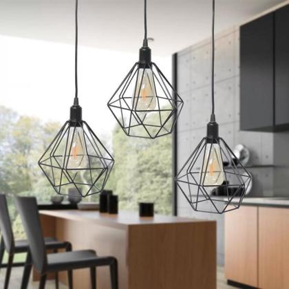 Imagem de Kit 3 Lustre Pendente Diamante Aramado Luminária Teto