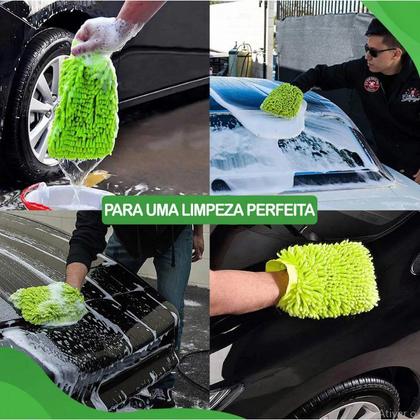 Imagem de kit 3 Luvas em Microfibra Lavar Carro Limpeza Ultra Absorvente Multiuso