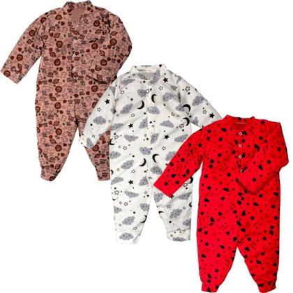 Imagem de Kit 3 Macacão Pijamão Soft Inverno Infantil Menino E Menina