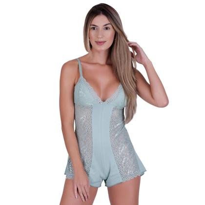 Imagem de Kit 3 Macaquinho com Detalhe de Renda Baby Doll Lingerie - KIT 3 ANITTA PRETO LILÁS VERDE