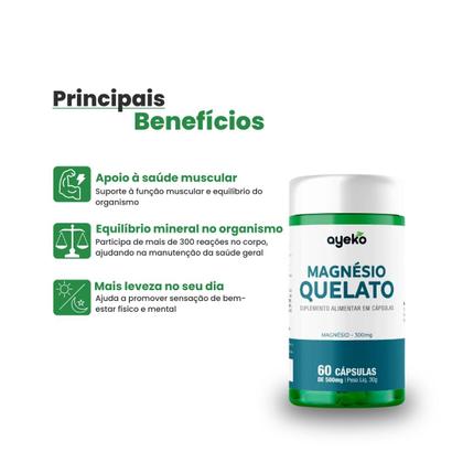 Imagem de KIT 3 Magnésio Quelato 300mg Máxima Absorção 60Caps Ayeko