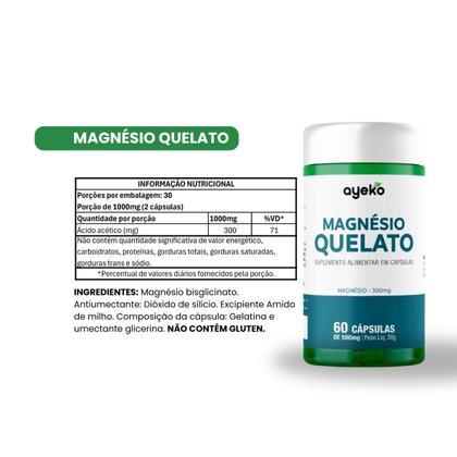 Imagem de KIT 3 Magnésio Quelato 300mg Máxima Absorção 60Caps Ayeko