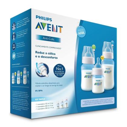 Imagem de Kit 3 Mamadeiras Anti-Colic 125 260 330 ml Azul Avent