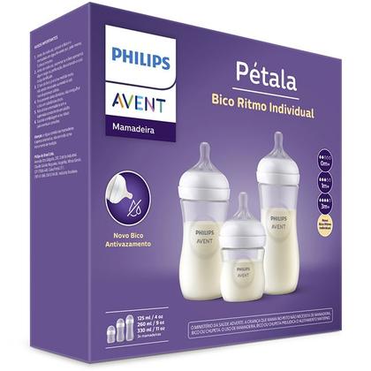 Imagem de Kit 3 Mamadeiras Avent Pétala Anti-Cólica 125, 260 E 330ml Transparente Philips Avent