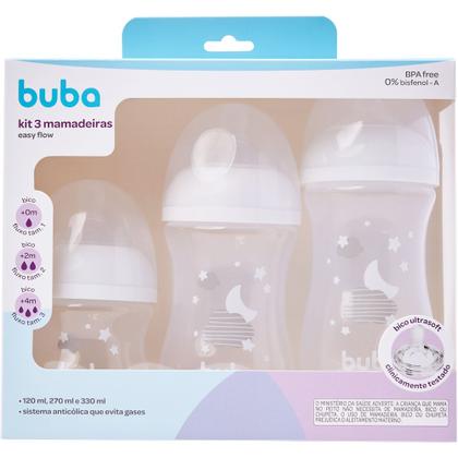 Imagem de Kit 3 Mamadeiras Buba Easy Flow 120/270/330ml Nuvem Branca