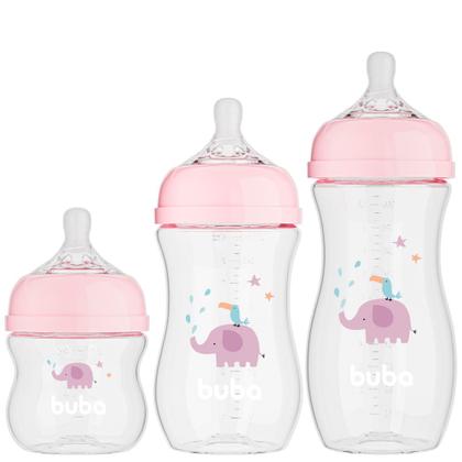 Imagem de Kit 3 Mamadeiras Easy Flow Buba Elefante Rosa 120/270/330ml