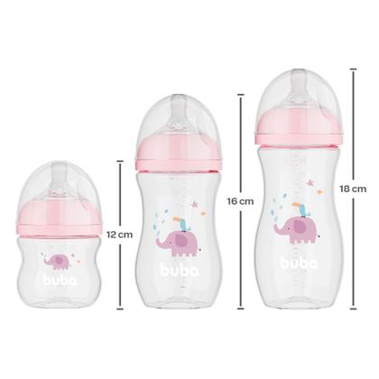 Imagem de Kit 3 Mamadeiras Easy Flow Buba Elefante Rosa 120/270/330ml