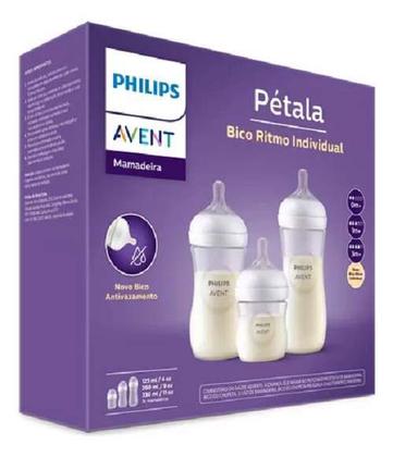 Imagem de Kit 3 Mamadeiras Pétala Avent Philips 125/260/330ml Menina Menino Transparente