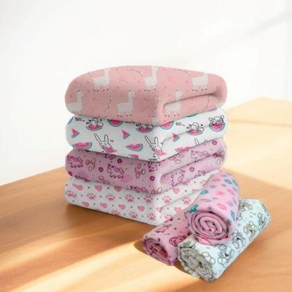 Imagem de Kit 3 Mantas Coberta Bebê Menina Suaves Delicadas Algodão