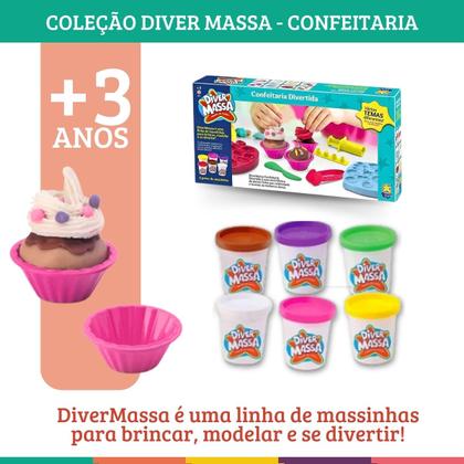 Imagem de Kit 3 Massinha de Modelar Moldes Variados Diver Massa