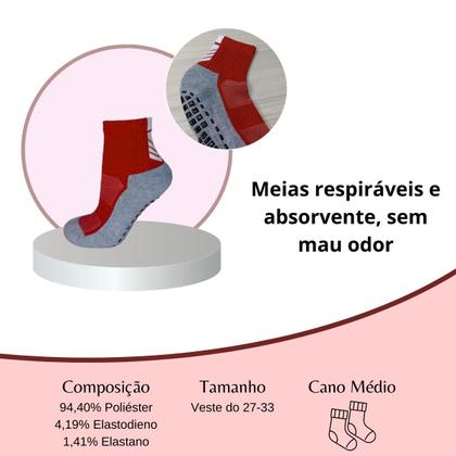 Imagem de Kit 3 Meia Antiderrapante Infantl Juvenil Cano Médio Treino