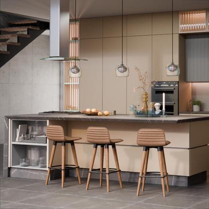 Imagem de Kit 3 Meia Banquetas Línea p/ Bancadas Bar e Ilha Terracota