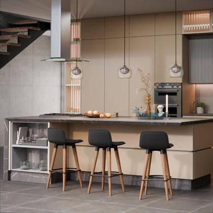 Imagem de Kit 3 Meia Banquetas Línea Reforçadas em Aço e Madeira Preto