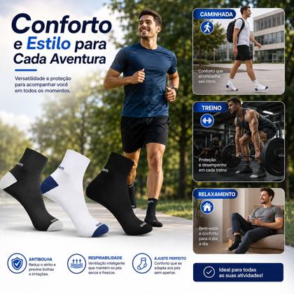 Imagem de Kit 3 Meias c/ Dupla Camada Anti Bolhas Corrida Fitnes Rikam