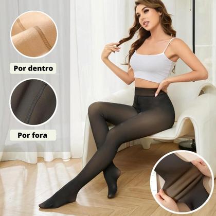 Imagem de Kit 3 Meias Calça Peluciada Plus Size Feminina Forrada Translucida Lã Pelinho Termica Grossa Inverno Com Pé