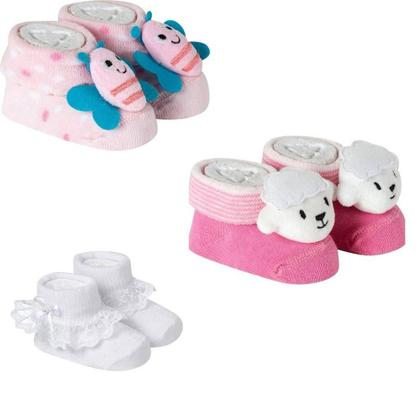 Imagem de Kit 3 Meias Pantufa Bebê Recém Nascido Menina