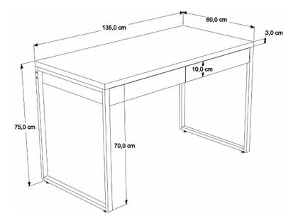 Imagem de Kit 3 Mesas Escritório Kuadra Estilo Indust 1,35m 2 Gavetas