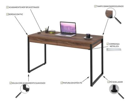 Imagem de Kit 3 Mesas Escritório Kuadra Estilo Indust 1,35m 2 Gavetas