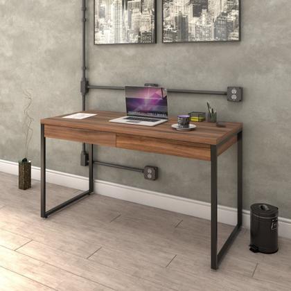 Imagem de Kit 3 Mesas Escritório Kuadra Estilo Indust 1,35m 2 Gavetas