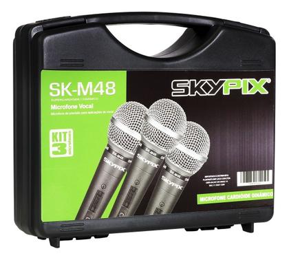 Imagem de Kit 3 Microfones Profissional De Fio Skypix Skm48 Com Maleta