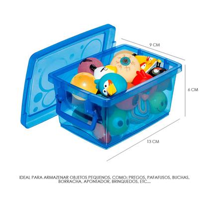 Imagem de Kit 3 Mini Caixa Organizadora Pequena com Trava 400 ml Azul