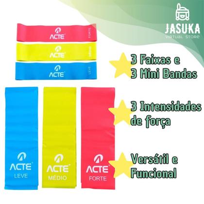 Imagem de Kit 3 Mini Faixa Elástica 3 Faixa Elástica Com 3 Intensidades Yoga, Exercício Funcional e Musculação