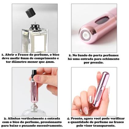 Imagem de Kit 3 Mini Frasco Porta Perfume Recarregável Spray Bolsa Viagem Portátil 5ml Refil Borrifador