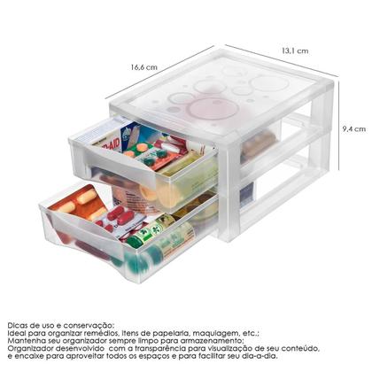 Imagem de Kit 3 Mini Gaveteiro Pequeno Para Organizar Com 2 Gavetas Transparente