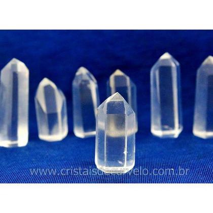 Imagem de Kit 3 Mini Ponta Cristal Lemurian Lapidado em Gerador sextavado 2,5 cm