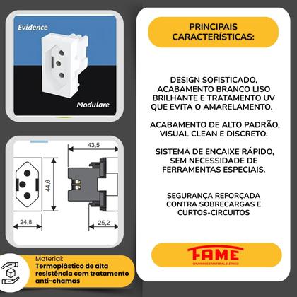Imagem de Kit 3 Módulos Para Tomada Padrão 20a Simples Evidence - Fame