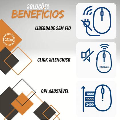 Imagem de Kit 3 Mouse Sem Fio MSI 200 Intelbras 6 Botões Ajuste DPI Cliques Silenciosos Nota Fiscal Empresa