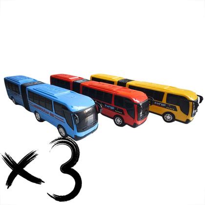 Imagem de Kit 3 Ônibus De Brinquedo Grande Articulado Sanfona Realista