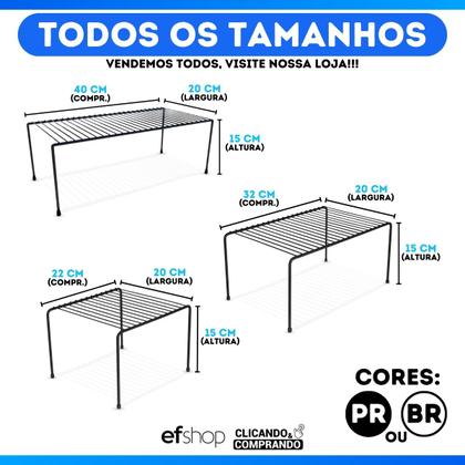 Imagem de Kit 3 Organizador de Armário 32cm Aramado Cor Preto ou Branco Prateleira Suporte Aço Pratos Gaveta