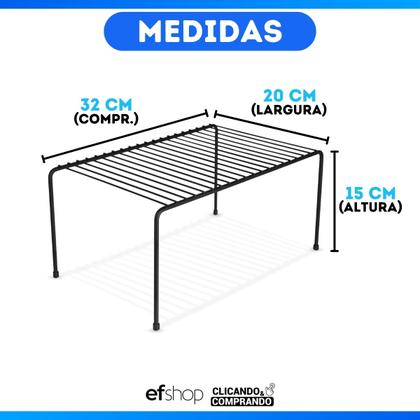 Imagem de Kit 3 Organizador de Armário 32cm Aramado Cor Preto ou Branco Prateleira Suporte Aço Pratos Gaveta