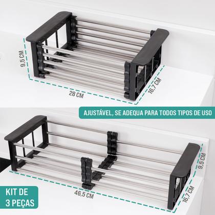 Imagem de Kit 3 Organizadores Multiuso Ajustaveis Abre Fecha Inox Abs