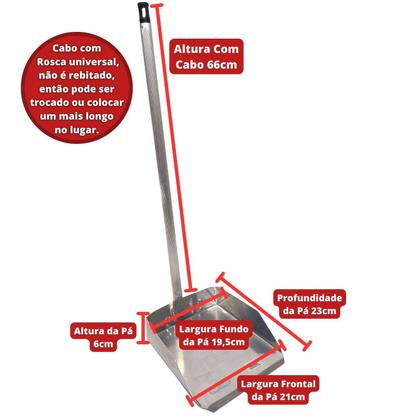 Imagem de Kit 3 Pa Lixo Aluminio Média Cabo Alumínio 65Cm Rosca