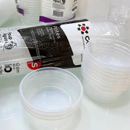 Imagem de Kit 3 Pacotes de Potes 75 ml P-03 Translúcido Liso sem Tampa Copaza PS com 50 unidades