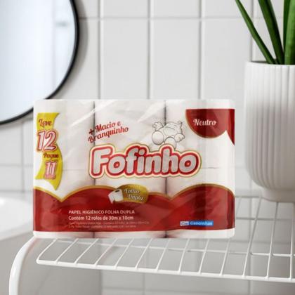 Imagem de Kit 3 Pacotes Papel Higiênico Fofinho Folha Dupla Neutro 30m 12 Rolos
