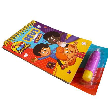 Imagem de KIT 3 Palavrinhas Deus é nosso amigo Livro para colorir usando água Quebra cabeças Hora de Brincar