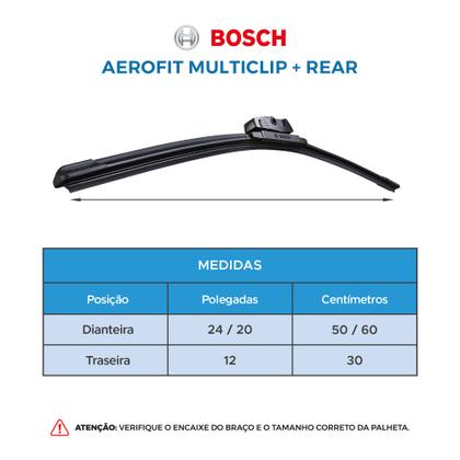 Imagem de Kit 3 Palhetas Dianteiras Multiclip + Traseira REAR Silicone Originais Bosch BMW X5 2013 a 2018