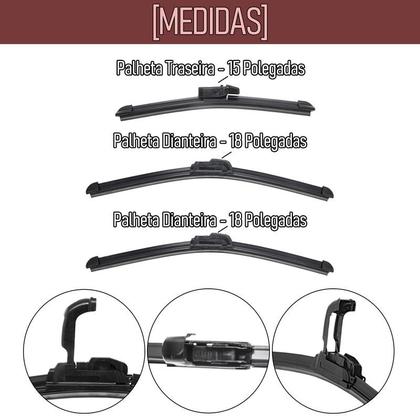 Imagem de Kit 3 Palhetas Limpador Parabrisa Dianteiro + Traseiro Chevrolet Celta 2004 - 2010